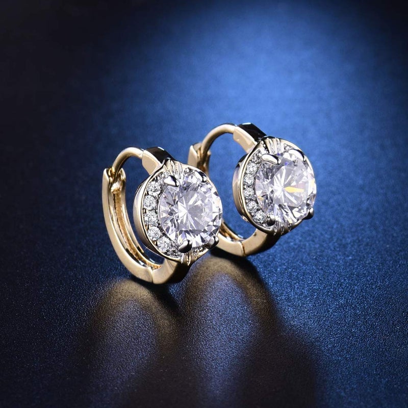 GULICX Fashion Jewelry Gold Tone Oval White Crystal Lovely Royal Gorgeous Hoop Earrings - Image 2